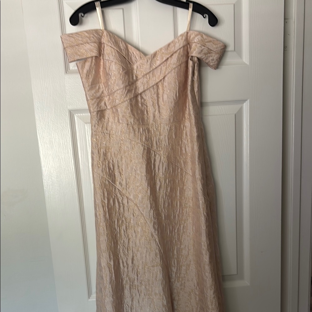 Elegant Off-Shoulder Cream and Gold Dress
